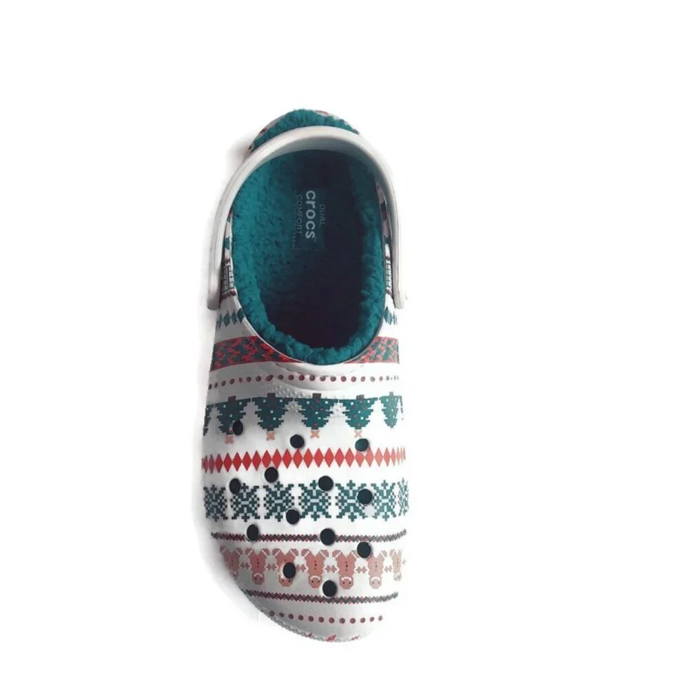 CROCS Classic Lined Fair Isle Slip On Clogs Mens 10 Womens 12 Sandals Bone Multi